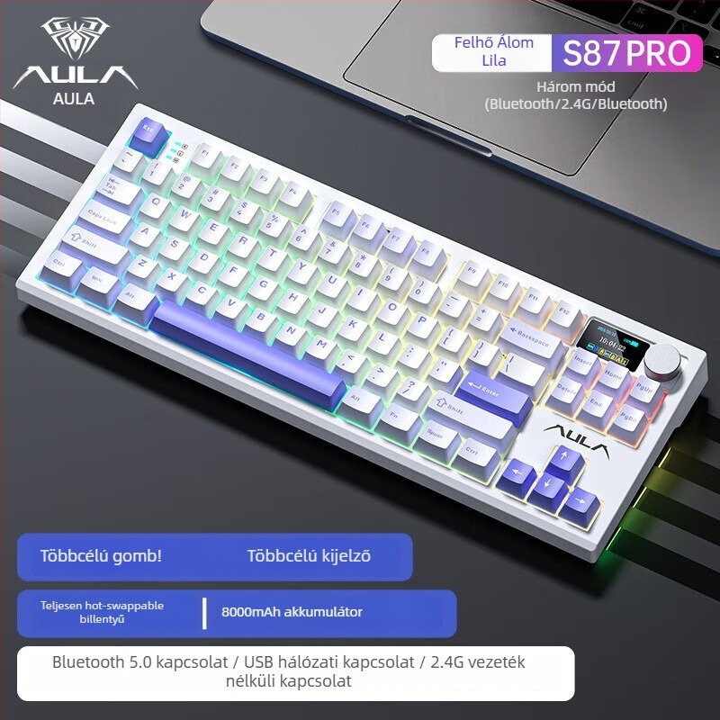 Mechanikus billentyűzet három üzemmóddal (Bluetooth/2.4G USB), hot-swappable kapcsolók, RGB háttérvilágítás, PBT billentyűk