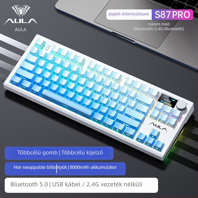 Mechanikus billentyűzet három üzemmóddal (Bluetooth/2.4G USB), hot-swappable kapcsolók, RGB háttérvilágítás, PBT billentyűk