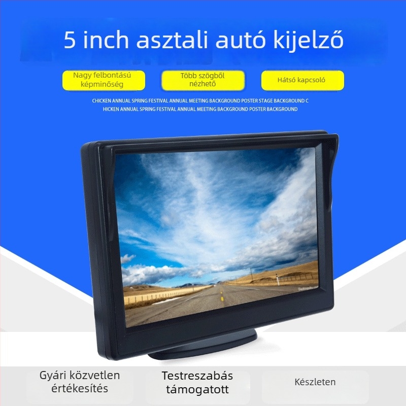 Autó hátrameneti kijelző, TFT LCD, 800x480 felbontás, univerzális kompatibilitás, bemenet N/P