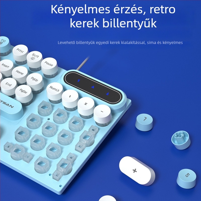 PT100 Kerek Gombos Játékbillentyűzet és Egér Készlet – Vezetékes, Világító, Mechanikus Érzet, 108 Gomb, ABS, Tenyéralátét, Modell PT100