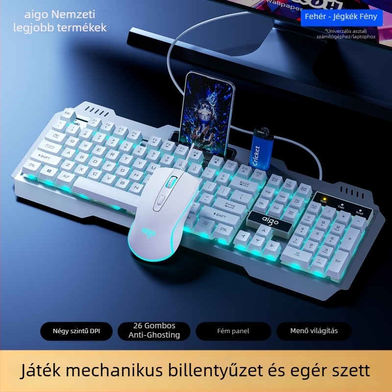 Patriot Af104 billentyűzet- és egérkészlet, vezetékes, fém váz, 108 billentyű, mechanikus érzet, kevert háttérvilágítás