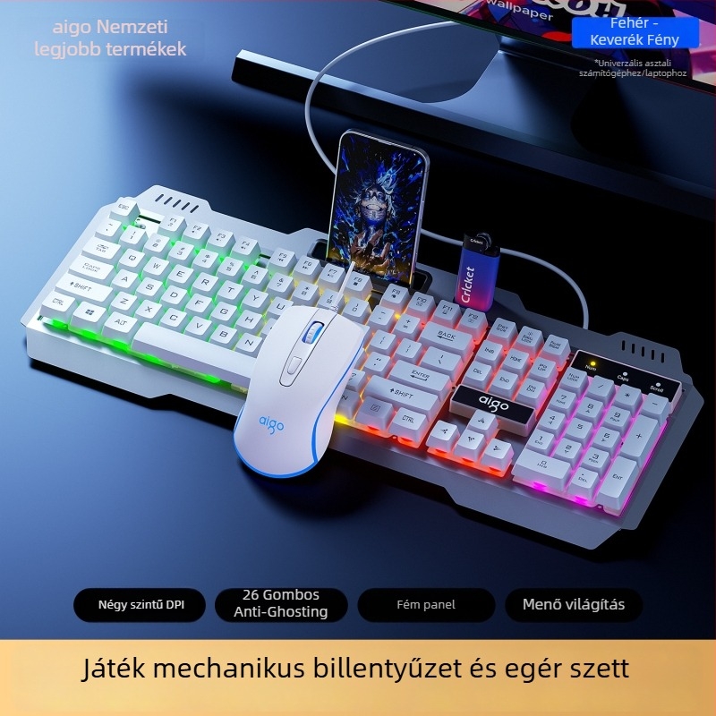 Patriot Af104 billentyűzet- és egérkészlet, vezetékes, fém váz, 108 billentyű, mechanikus érzet, kevert háttérvilágítás