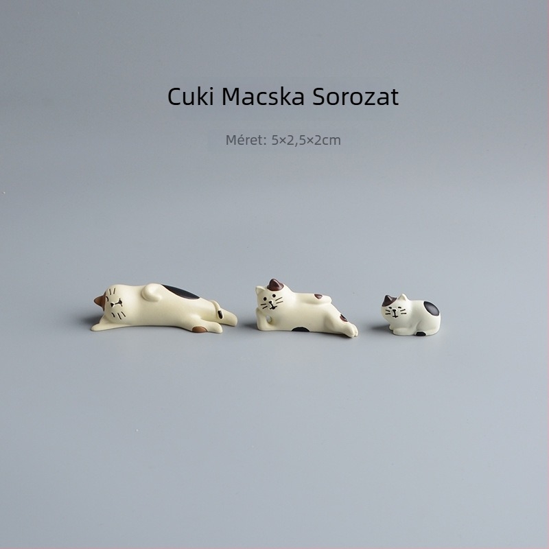 Macska gyanta asztali dísz — japán ZAKKA stílus, állati figura