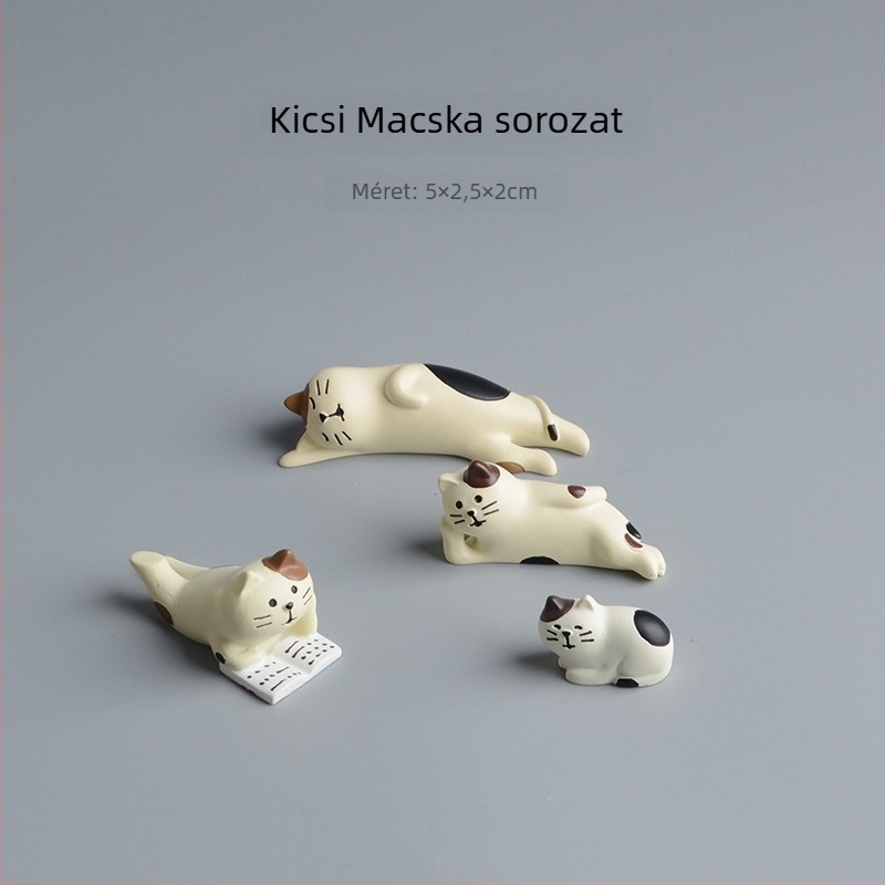 Macska gyanta asztali dísz — japán ZAKKA stílus, állati figura
