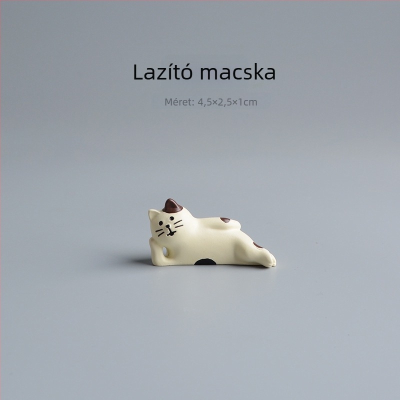Macska gyanta asztali dísz — japán ZAKKA stílus, állati figura