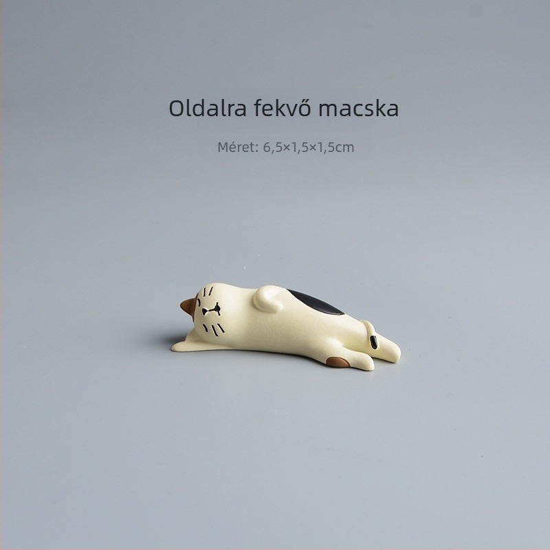 Macska gyanta asztali dísz — japán ZAKKA stílus, állati figura