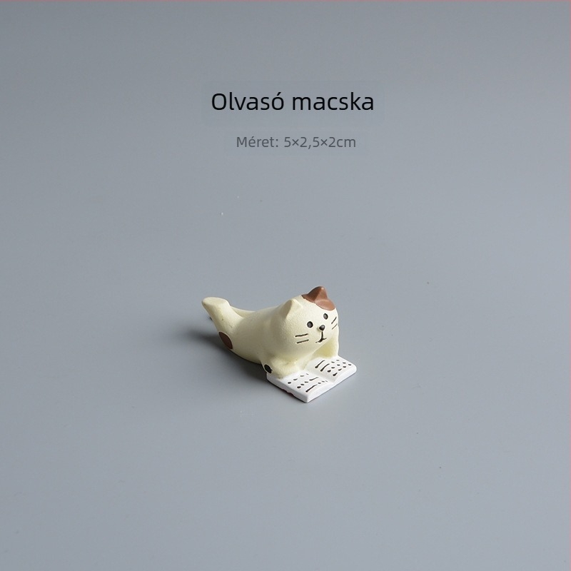 Macska gyanta asztali dísz — japán ZAKKA stílus, állati figura