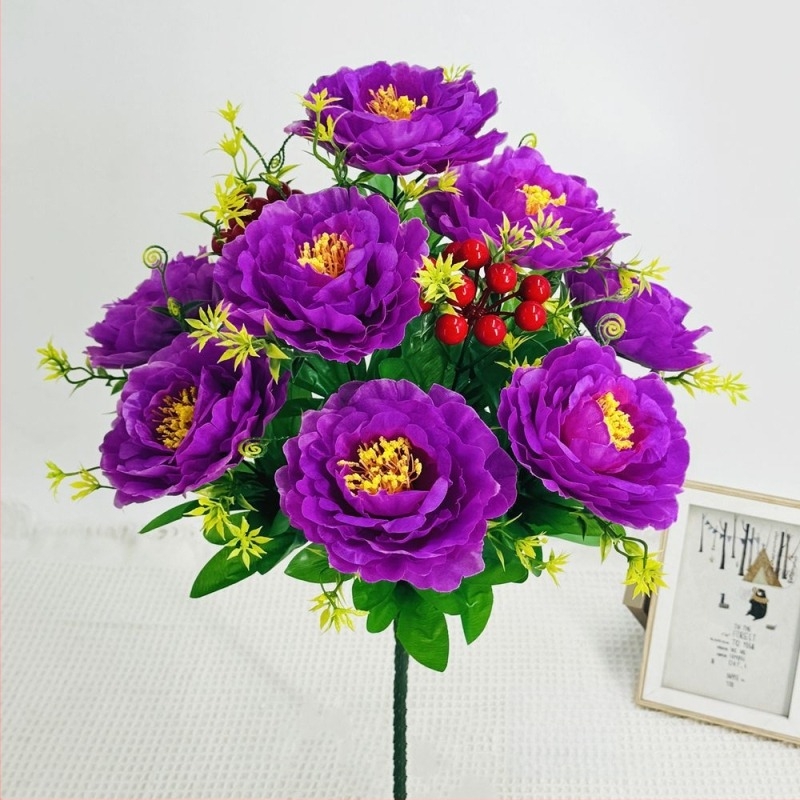 Mesterséges peónia virágcsokor, 10 fejű, műanyag és selyem/szárított virágok, beltéri és kültéri dekoráció