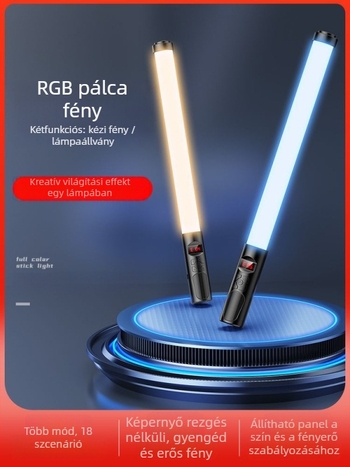 Kézben tartható RGB világító pálca fotózáshoz és videóhoz, hordozható töltő fény belső használatra, 3 színárnyalat, 10W alatt, Huibei