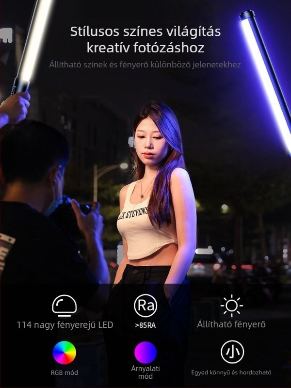 Kézben tartható RGB világító pálca fotózáshoz és videóhoz, hordozható töltő fény belső használatra, 3 színárnyalat, 10W alatt, Huibei