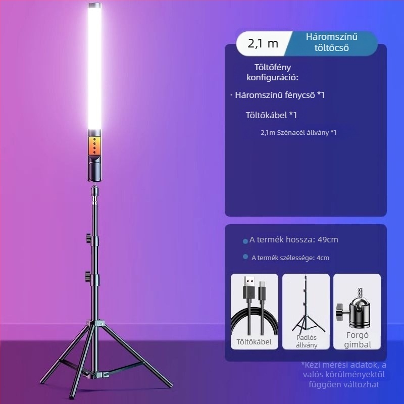 Kézben tartható RGB világító pálca fotózáshoz és videóhoz, hordozható töltő fény belső használatra, 3 színárnyalat, 10W alatt, Huibei