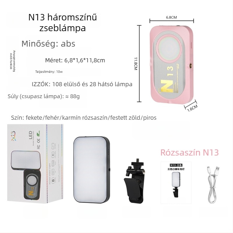 Mini töltőfény fotóhoz, élő közvetítéshez és szelfihez, YOLANS N13, 10–50W, három színhőmérséklet