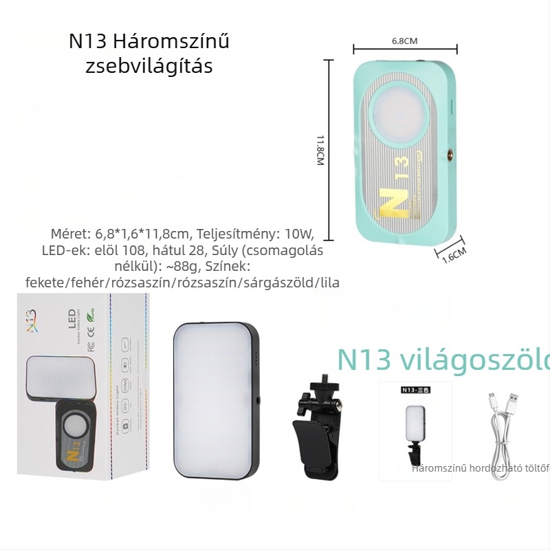 Mini töltőfény fotóhoz, élő közvetítéshez és szelfihez, YOLANS N13, 10–50W, három színhőmérséklet