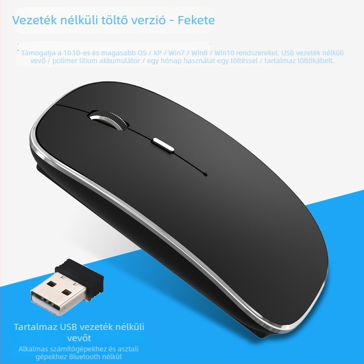 Vezeték nélküli egér, 1600 DPI, 2.4GHz USB, 4 gomb, újratölthető