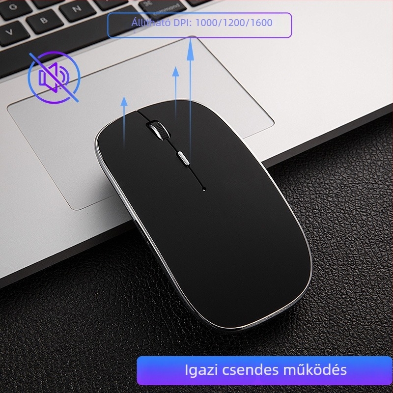 Vezeték nélküli egér, 1600 DPI, 2.4GHz USB, 4 gomb, újratölthető