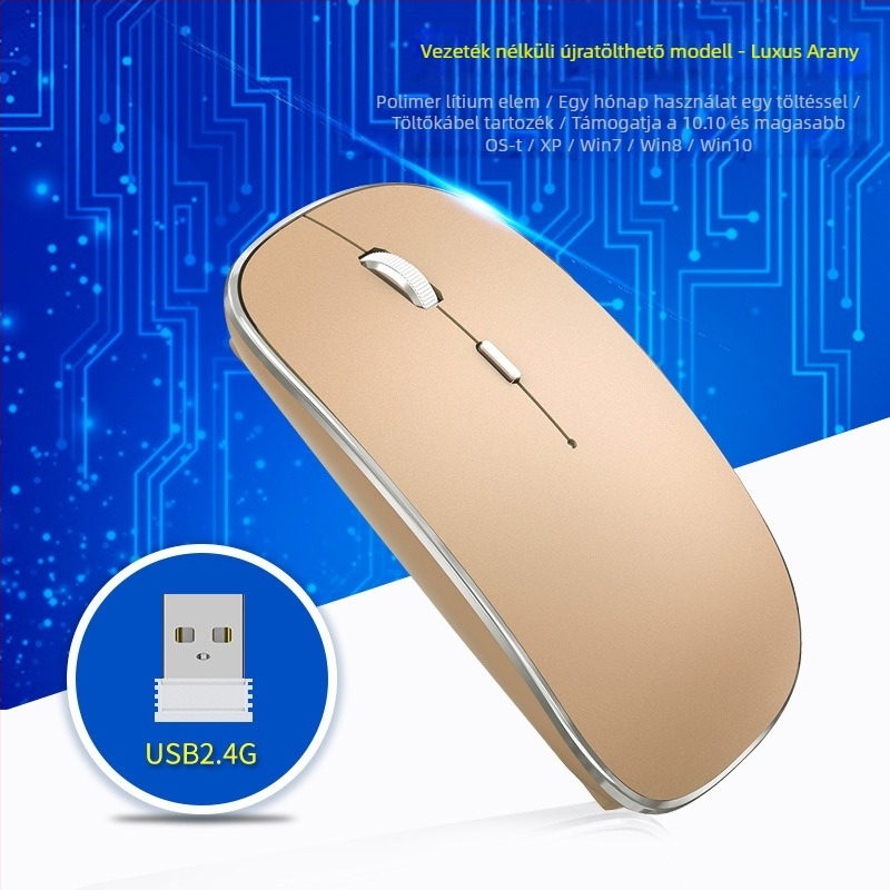 Vezeték nélküli egér, 1600 DPI, 2.4GHz USB, 4 gomb, újratölthető