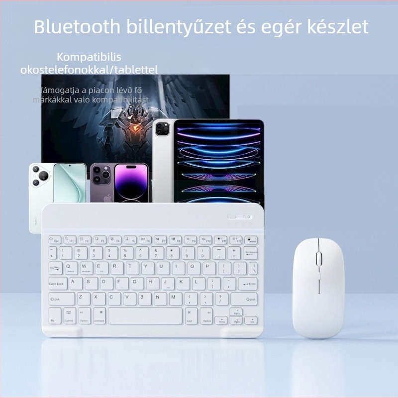 Bluetooth billentyűzet és egér készlet – Csendes, vezeték nélküli; kompatibilis iPaddel, okostelefonnal és laptopkal; nem mechanikus billentyűzet; töltőkábel a csomagban