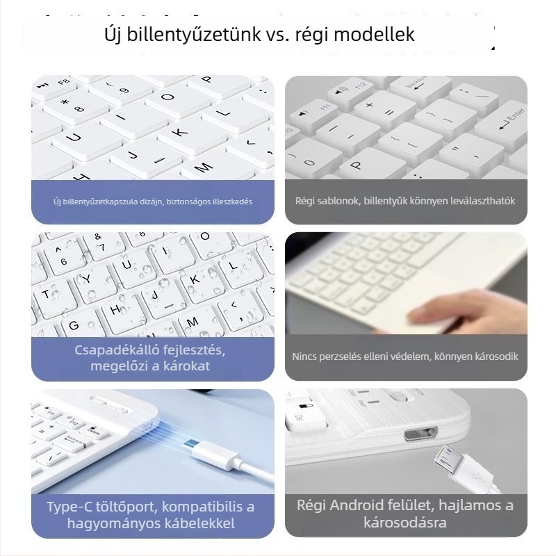 Bluetooth billentyűzet és egér készlet – Csendes, vezeték nélküli; kompatibilis iPaddel, okostelefonnal és laptopkal; nem mechanikus billentyűzet; töltőkábel a csomagban