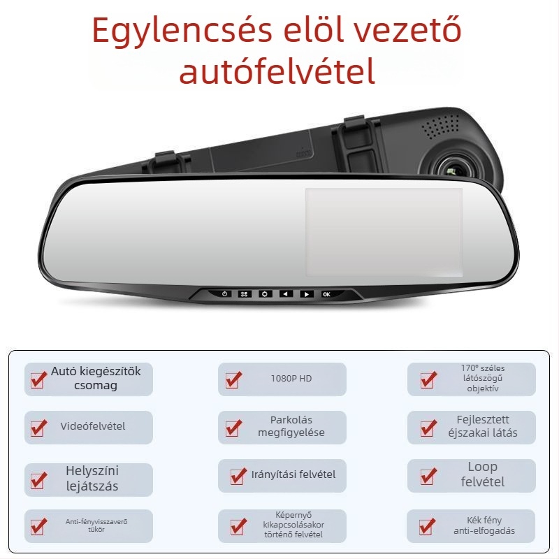 Vezeték nélküli autó DVR, dupla objektív, 1080p videó, 5MP fotók, mindent egyben – hátsó kamera