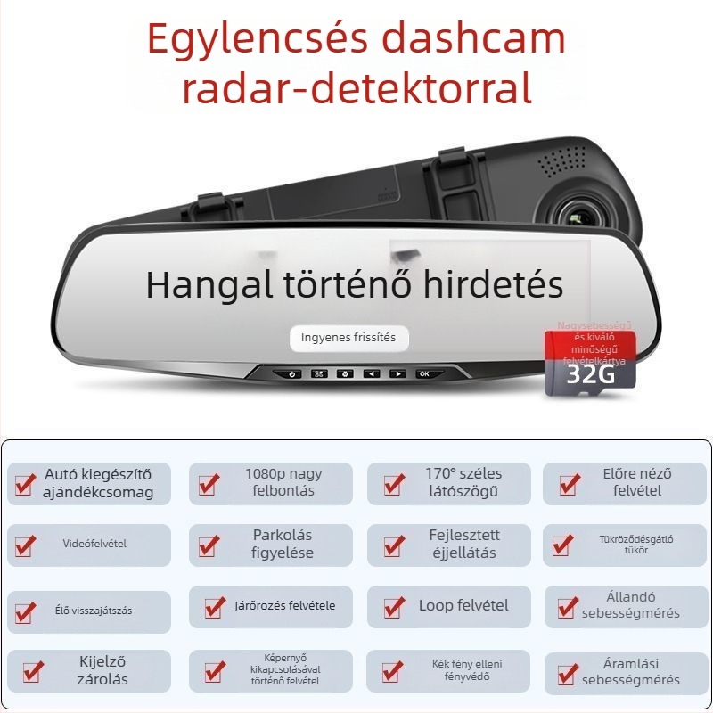 Vezeték nélküli autó DVR, dupla objektív, 1080p videó, 5MP fotók, mindent egyben – hátsó kamera