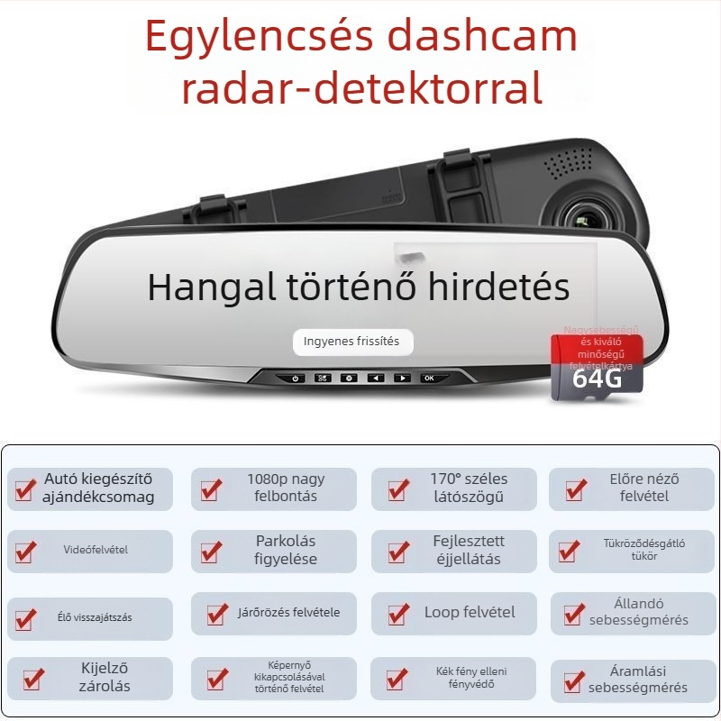 Vezeték nélküli autó DVR, dupla objektív, 1080p videó, 5MP fotók, mindent egyben – hátsó kamera