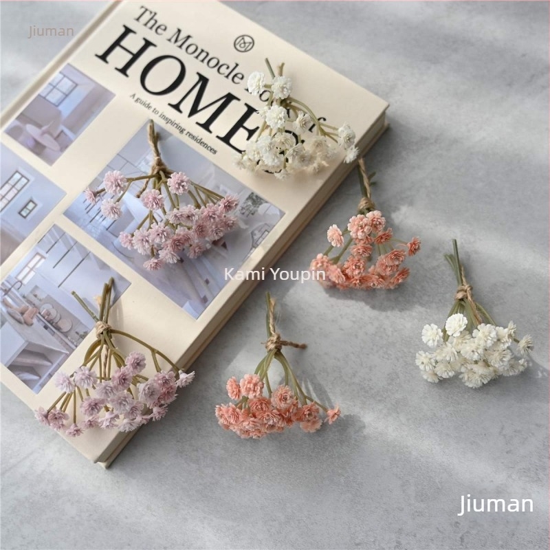 Baba ház mini virág dekoráció, száraz virágok, flockos felület, Daisy variáció