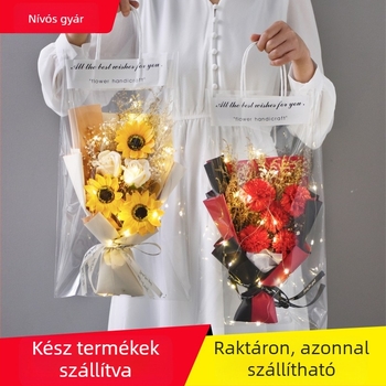 Valentin-napi ajándék: örök virágok, gypsophila, szárított virágok, szegfűk, rózsaszappanból készült csokor születésnapra
