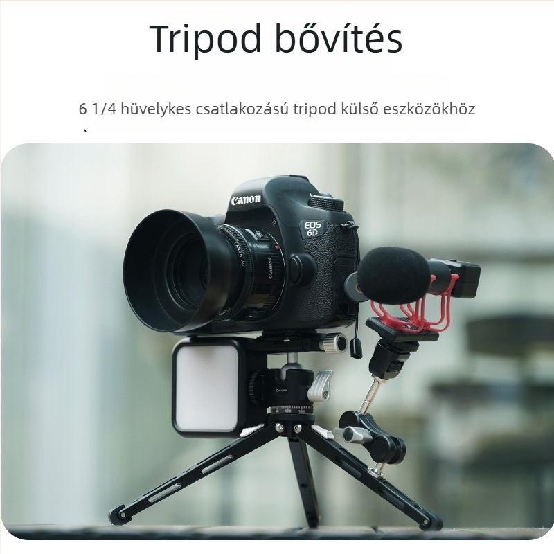 Alumínium ötvözetből készült mini asztali tripod golyófejjel és gyorskioldó lemezzel; teherbírás 3 kg; súly 243 g; 1 részes kompakt kialakítás