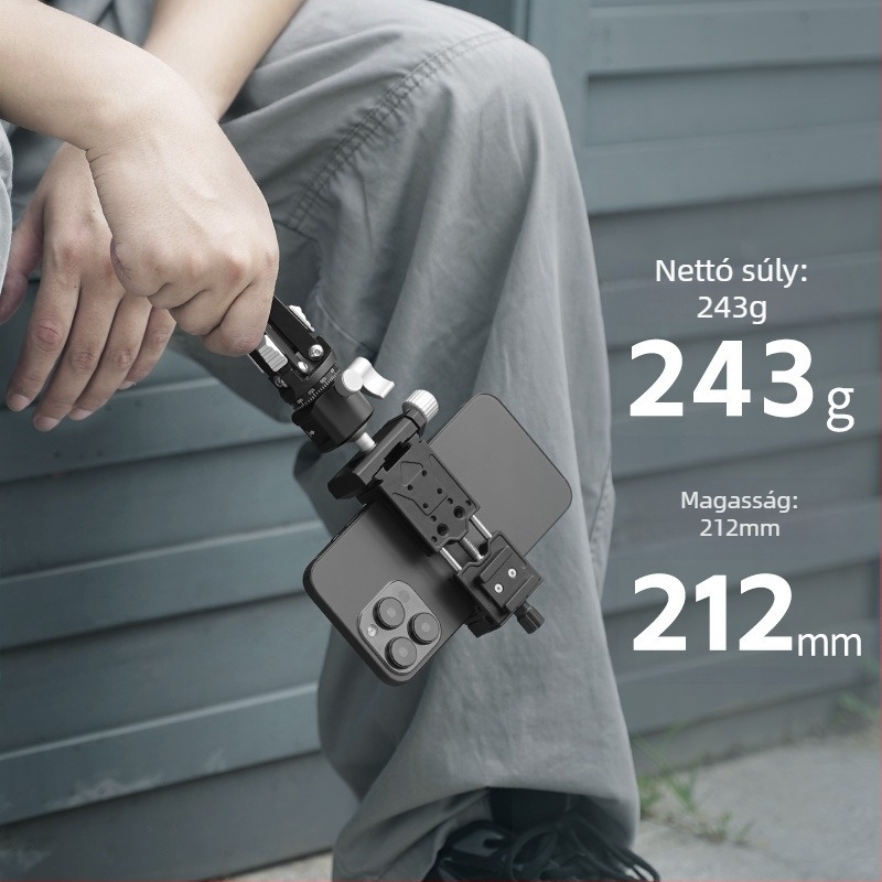 Alumínium ötvözetből készült mini asztali tripod golyófejjel és gyorskioldó lemezzel; teherbírás 3 kg; súly 243 g; 1 részes kompakt kialakítás