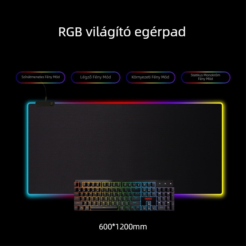RGB színes asztali egérpad, 300×800 mm, nagy méret, világító, játék- és irodai használatra, csúszásmentes