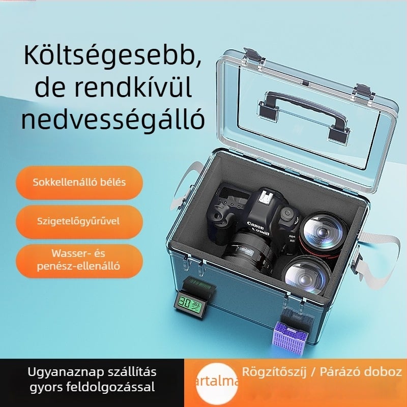 DSLR fényképezőgéphez nedvességálló doboz higrométerrel és penészmentes tömítéssel