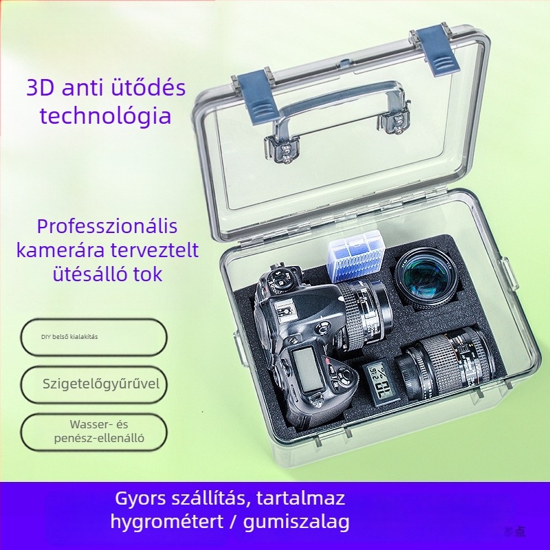 DSLR fényképezőgéphez nedvességálló doboz higrométerrel és penészmentes tömítéssel