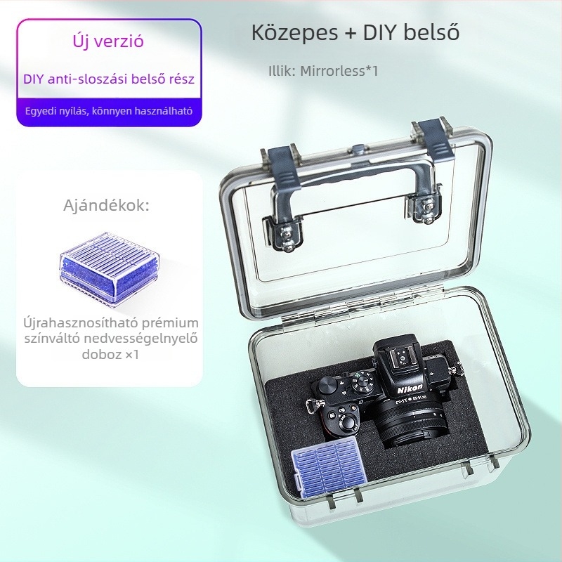 DSLR fényképezőgéphez nedvességálló doboz higrométerrel és penészmentes tömítéssel