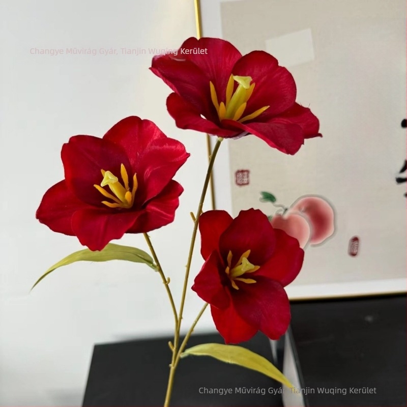 Selyem tulipán, művirág, egyetlen szár, 3D nyomtatott dizájn fotózáshoz