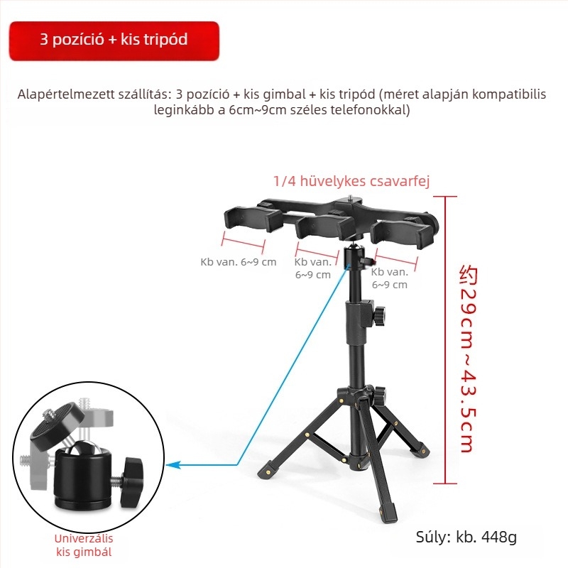 Tip more Telefontartó asztalra, 3.10 Hárompozíciós asztali tripod, ötvözet