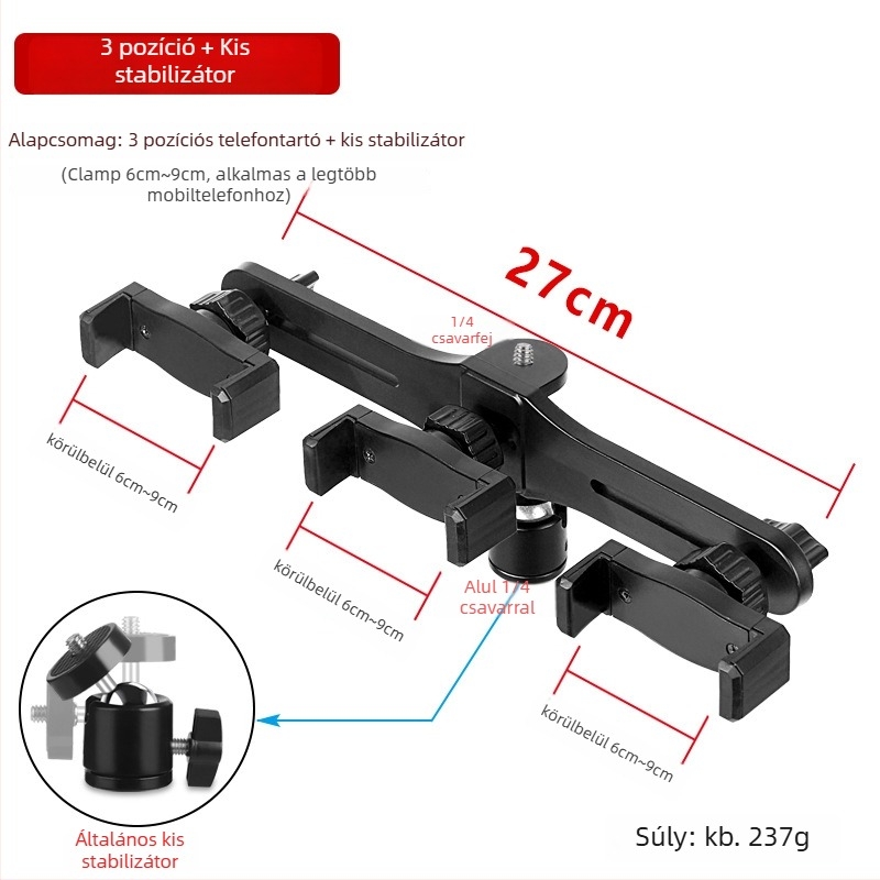 Tip more Telefontartó asztalra, 3.10 Hárompozíciós asztali tripod, ötvözet