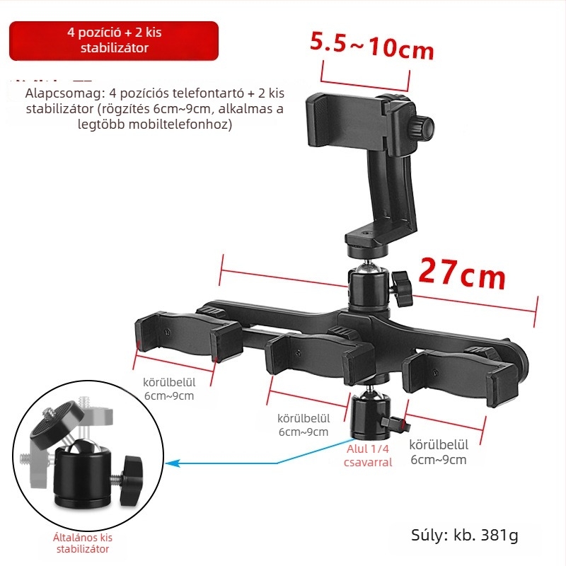 Tip more Telefontartó asztalra, 3.10 Hárompozíciós asztali tripod, ötvözet