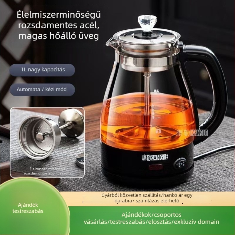 Többfunkciós teafőző boroszilikát üvegből, 1 L-ig, 600 W, 220 V, gombos vezérlés, 2–3 személynek