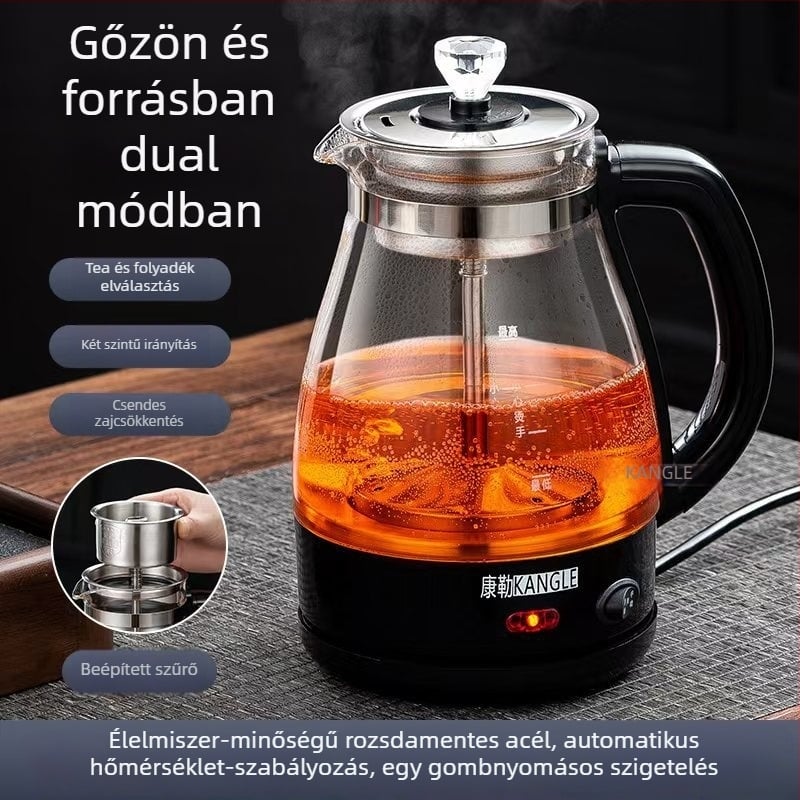 Többfunkciós teafőző boroszilikát üvegből, 1 L-ig, 600 W, 220 V, gombos vezérlés, 2–3 személynek