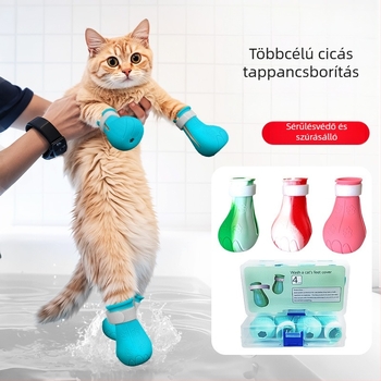 Macska fürdető lábvédő cipő – puha gumi, karcolás elleni védelem, gyógyszerek adásához