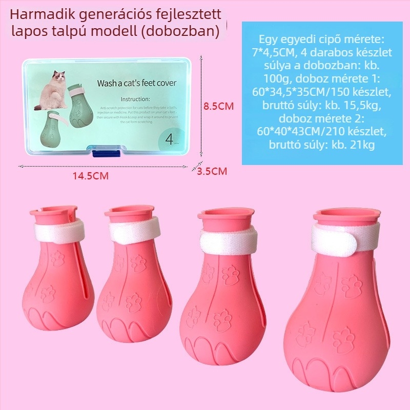 Macska fürdető lábvédő cipő – puha gumi, karcolás elleni védelem, gyógyszerek adásához