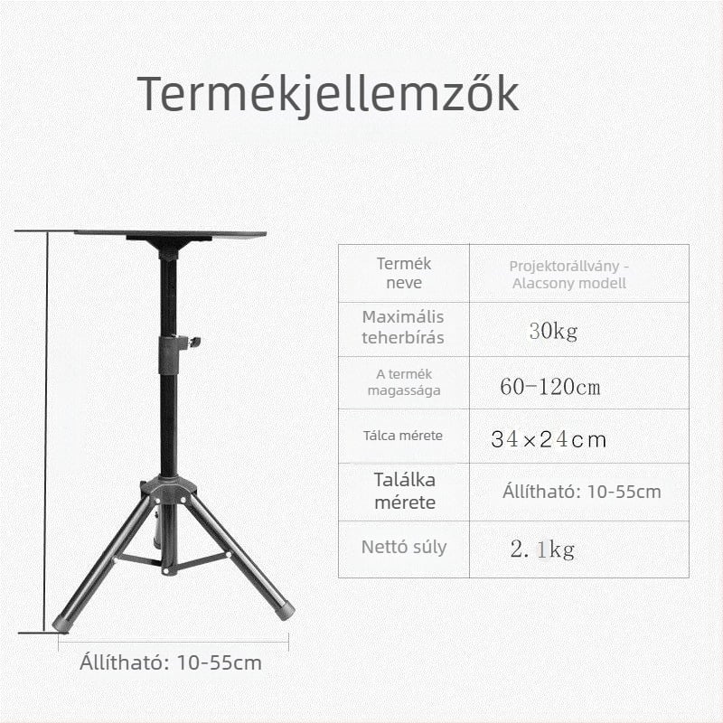  Univerzális padlón álló projektor állvány pan/tilt, hordozható, összecsukható