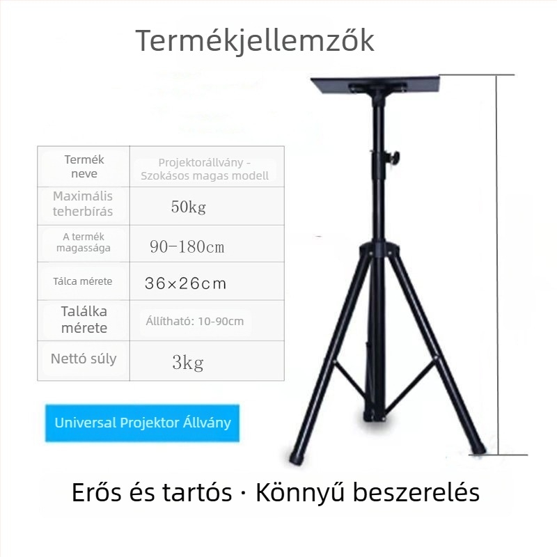  Univerzális padlón álló projektor állvány pan/tilt, hordozható, összecsukható