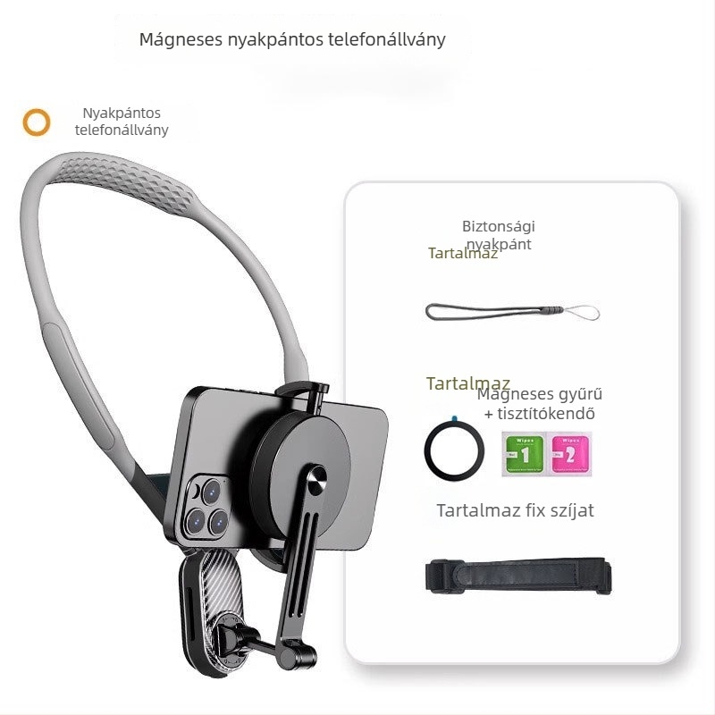 JUKUN BFG-01 Nyakba akasztható telefon/akciókamera tartó – mágneses anti-remegés vloghoz első személyes nézetben; Anyag: PC + ötvözet; Logó nyomtatás: Támogatott; Szerviz: 3 garancia