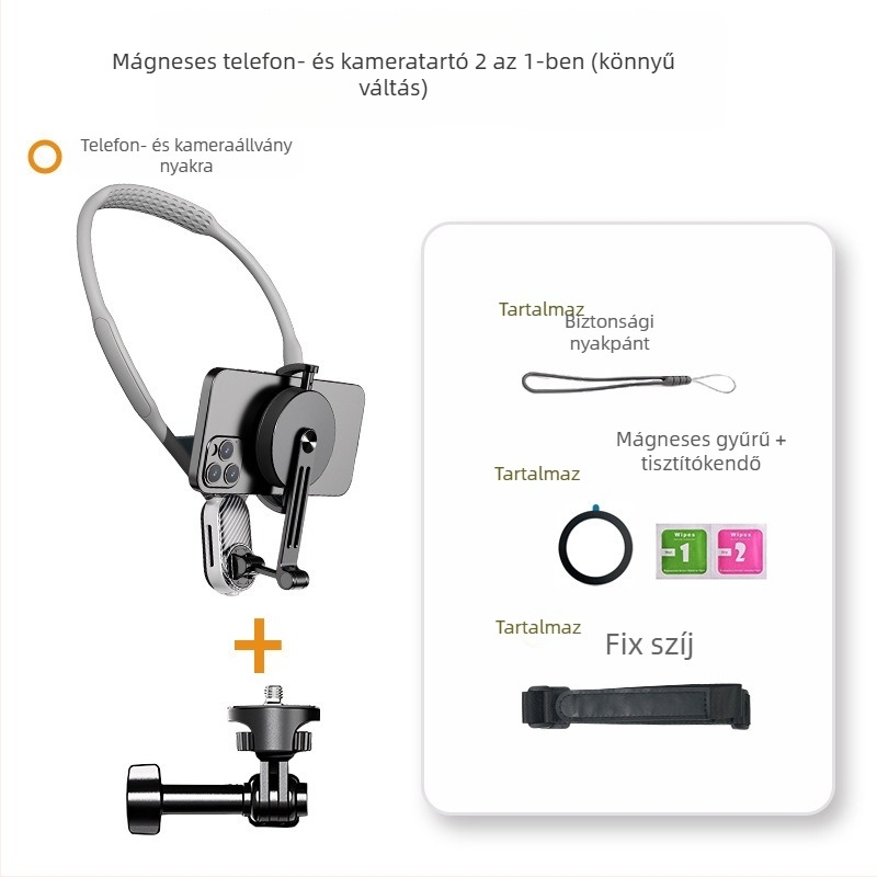JUKUN BFG-01 Nyakba akasztható telefon/akciókamera tartó – mágneses anti-remegés vloghoz első személyes nézetben; Anyag: PC + ötvözet; Logó nyomtatás: Támogatott; Szerviz: 3 garancia