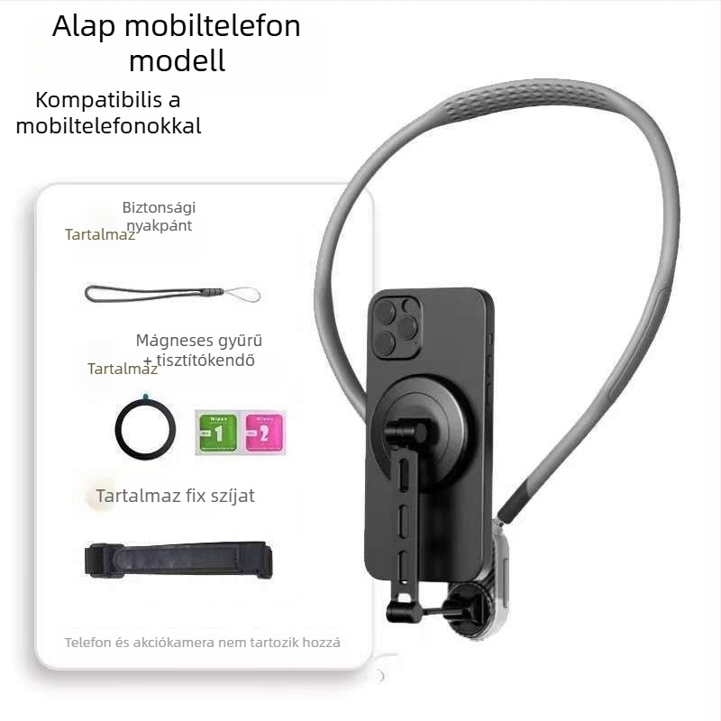 JUKUN BFG-01 Nyakba akasztható telefon/akciókamera tartó – mágneses anti-remegés vloghoz első személyes nézetben; Anyag: PC + ötvözet; Logó nyomtatás: Támogatott; Szerviz: 3 garancia