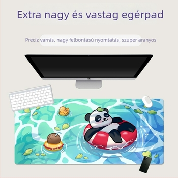 Kézzel festett panda egérpad, oversized méret, vastag szegéllyel, csúszásmentes felülettel, nagy asztali matrac