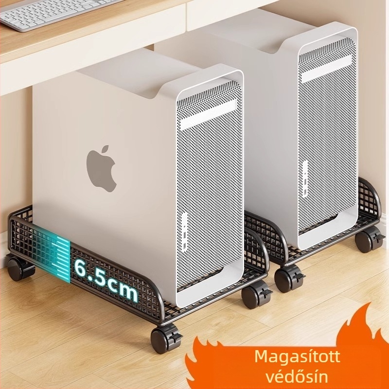 Kétszintes padlóra álló PC-állvány görgőkkel – vasból készült, modern minimalist stílus, otthoni és irodai tároló
