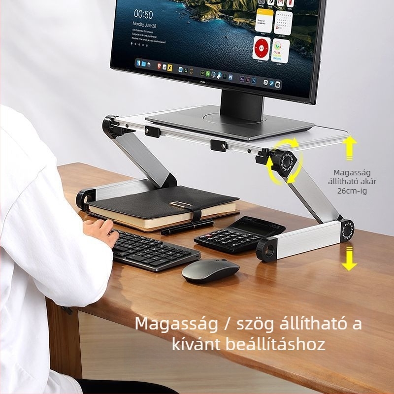 Asztali monitor-emelő állvány – felemelt kijelzőtartó laptophoz, állítható, műanyag, forgó típus