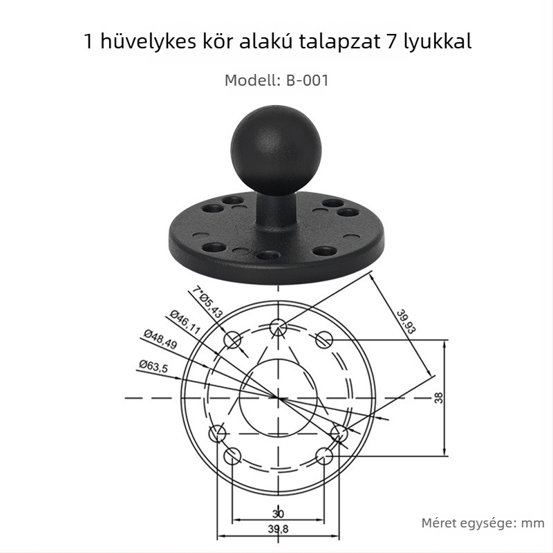 Tablettatartó alumíniumötvözetből készült gömbfejű alapú állvány, modell B, 58 g, kompatibilis iPad/iPhone/iPod